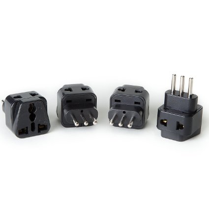 OREI 2 in 1 USA to Italy Adapter Plug Type L - 4 Pack Black