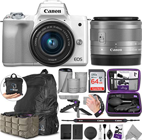 Canon EOS M50 Mirrorless White Digital Camera with EF-M 15-45mm Lens 4K Video White with Altura Photo Advanced Accessory and Travel Bundle