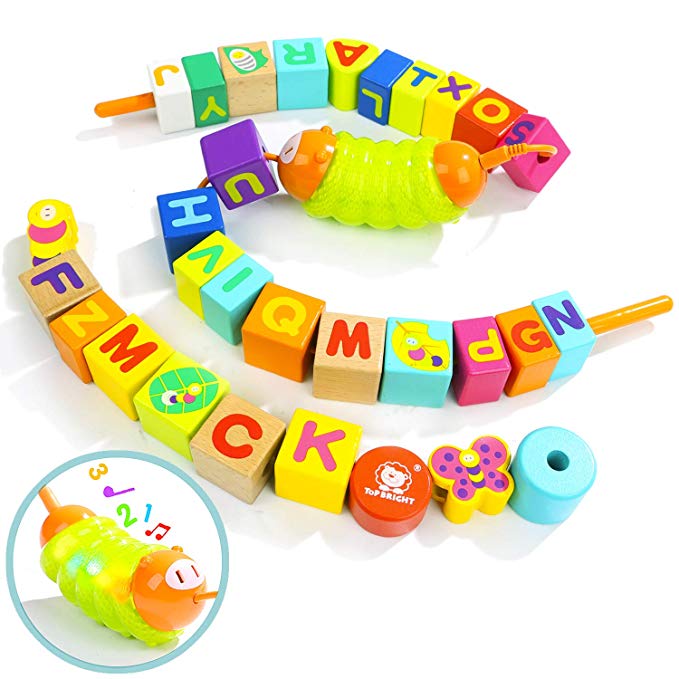 TOP BRIGHT Wooden Toy Lacing Beads for Toddlers Learning,Musical Stringing Beads Fine Motor Skill Toy for 2 Year Old Gift