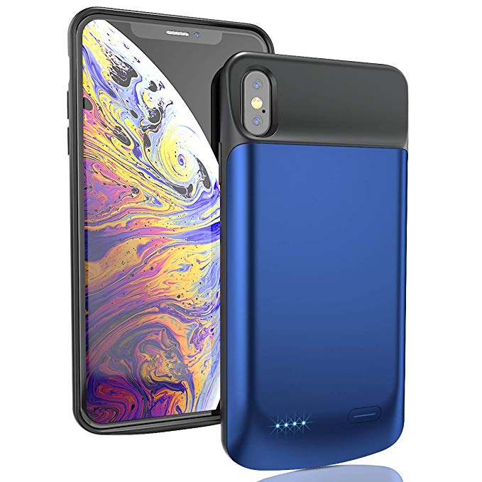 iPhone Xs Max Battery Case, BEAOK 6000mAh Portable Charger Case Protective Backup Charging Case Rechargeable Extended Battery Pack Cover for Apple iPhone Xs Max 6.5 inch -Blue