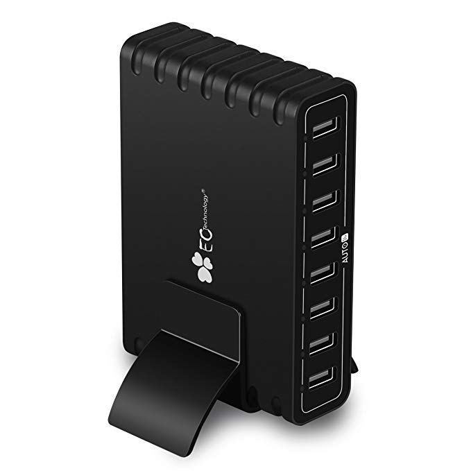 EC Technology 60W 8-Port USB Desktop Rapid Charger with Auto IC Technology for USB Devices - Black