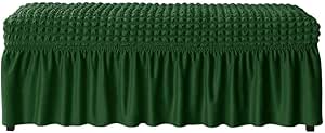 FORCHEER Dining Bench Cover 3D Seersucker Piano Bench Slipcover for Living Room Skirt Design Washable Ottman Cover Bench Seat Protector for Bedroom, Kitchen(Seersucker-Dark Green)