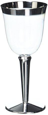 60pcs Plastic Wine cups, Disposable , clear w/ silver base and rim