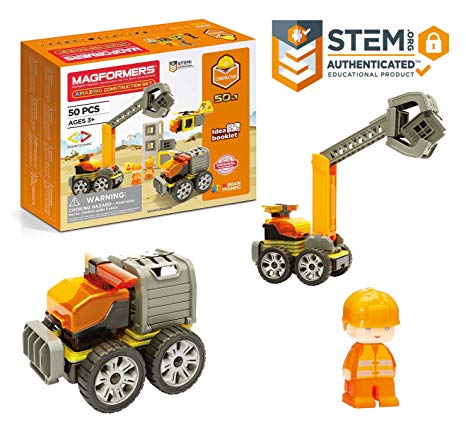 Magformers Amazing Construction 50Piece, Wheels, Orange Colors, Educational Magnetic Geometric Shapes Tiles Building STEM Toy Set Ages 3