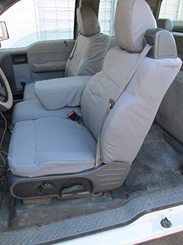 Durafit Seat Covers made to fit 2004-2008 Ford F150 XL or Standard Cab, Front 40/20/40 Split Bench with Integrated Seatbelts and Solid Center Armrest Seat Covers in Durable Gray Twill