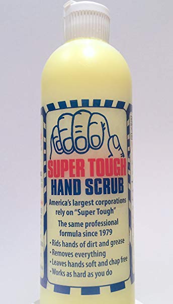 Super Tough Hand Scrub Liquid-16oz, With Soft Poly Scrubbers, Removes Grease, Ink, Paint, Grime