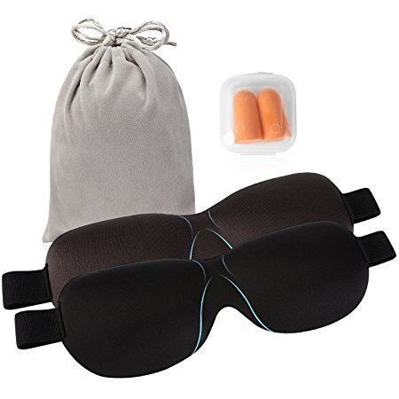 Sleep Mask, Feagar 2 pack Eyeshade with 1 Pair Ear Plugs for men and women/3D Contoured Night Blindfold Eye Cover For REM Sleeping, Travel, Shift Work, Naps, Camping