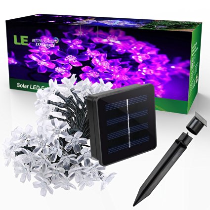 LE Solar Flower Fairy String Lights 50 LEDs 23ft, Waterproof, Purple Violet, Portable, Blossom Fairy Christmas Lights with Light Sensor, Outdoor and Indoor Use, Ideal for Wedding, Party, Halloween Lights Decoration