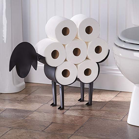 ART & ARTIFACT Sheep Toilet Paper Roll Holder - Metal Wall Mounted or Free Standing Bathroom Tissue Storage, 7 Rolls