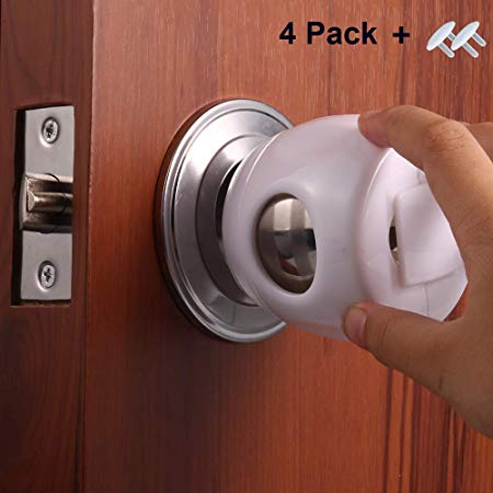 Door Knob Safety Cover for Baby Child Kids with Big Size of White Color (4 Pack)