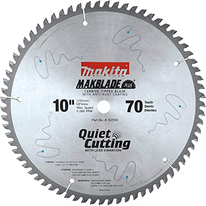 Makita A-93550 MakBlade 10-Inch 70 Tooth ATB Quiet Crosscutting Saw Blade with 5/8-Inch Arbor