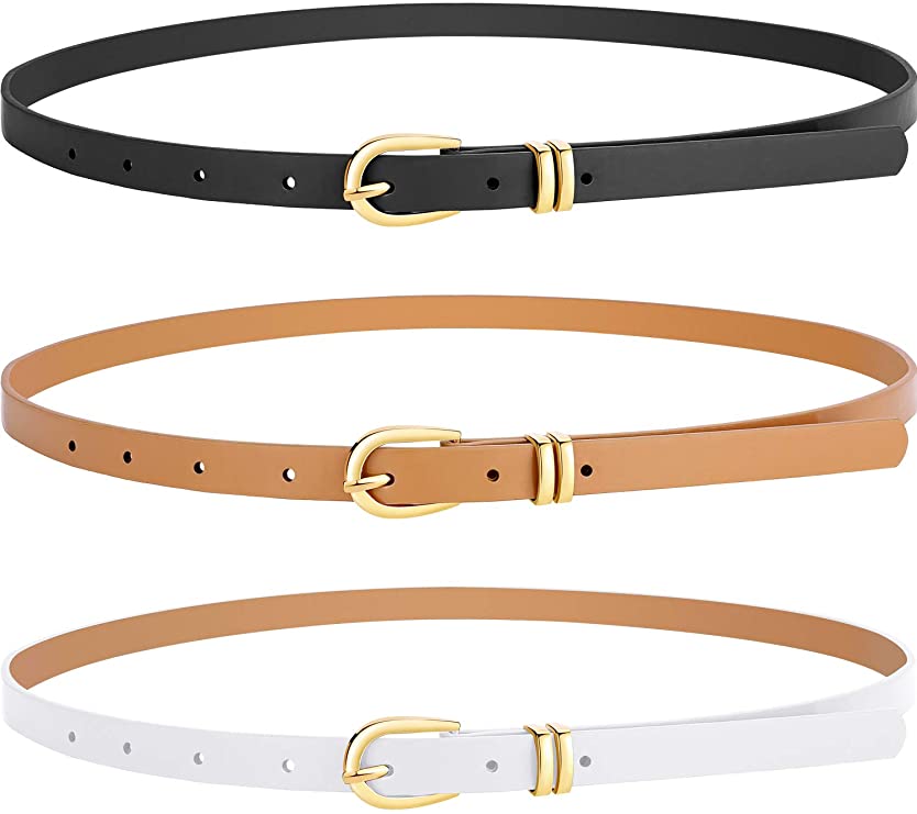 3 Pieces Women's PU Leather Belts Skinny Casual Jean Belt with Metal Buckle Formal Dress Belt (Color Set 1)