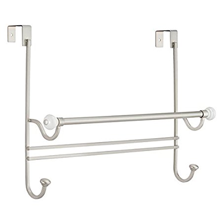 InterDesign York Over Shower Door Towel Rack with Hooks for Bathroom Storage White Osd Combo, Satin