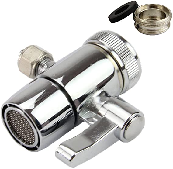 Weirun Kitchen Bathroom Sink Faucet Water Filter Diverter Valve for Push on 1/4 inch Tubing Replacement Part Adapter with M22 X M24 Connector, Polished Chrome