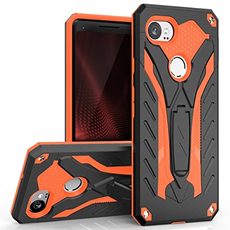 Zizo STATIC Series Google Pixel 2 XL Case - Impact Resistant, Military Grade 810.1-G with Built In Kickstand(Black/Orange)