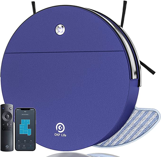 OKP K3 Robot Vacuum Cleaner - 2000Pa Strong Suction 2.36" Slim Quiet Auto Self-Charging Robotic Vacuum Good for Pet Hair Carpets and Hard Floors, Alexa & App Wi-Fi Connect, Works On Sweep and Mop
