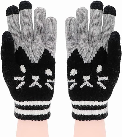 Newfancy Women Men Winter Knit Gloves Touchscreen Warm Soft Cat Kitten Texting Fashion Mittens for Smartphone Iphone Ipad