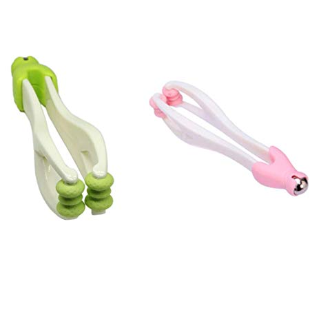 Kasmena Massager,2Pcs 2-in-1 Joints Finger Massager and Steel Ball Body Massager Stress Relief Relax Double Rubber Roller Massage Family Self Massager(Green Pink)