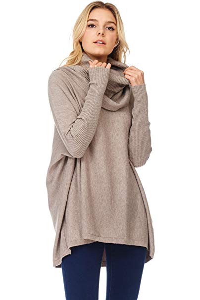 Alexander   David Womens Casual Cowl Turtle Neck Collar Pullover Sweater - Oversized, Warm W/Ribbed Cuffed Long Sleeves