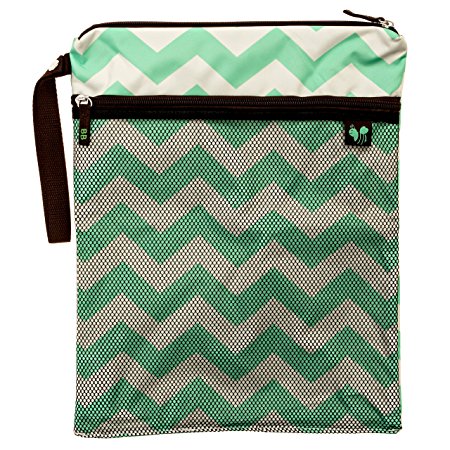 Portable Wet and Dry Diaper Bag, Mint/White/Brown
