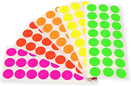 ChromaLabel 1/2 Inch Round Color Coding Labels on Sheets, 5 Assorted Colors, 1,200 Variety Pack, Fluorescent