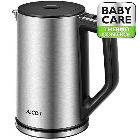 Aicok Electric Kettle Temperature Control, Double Wall Cool Touch Stainless Steel Water Kettle with LED Display from 90℉-212℉| BPA-Free | Strix Control | Keep Warm | Quick Boil | (1.5 L, 1500 W)