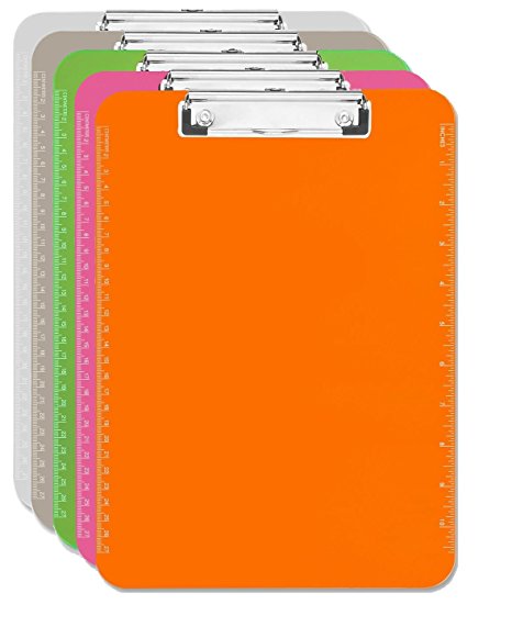 5 Clipboard Muti Pack (Clear, Smoke, Orange, Green, Pink) 1 of each - 9 by 12 inch