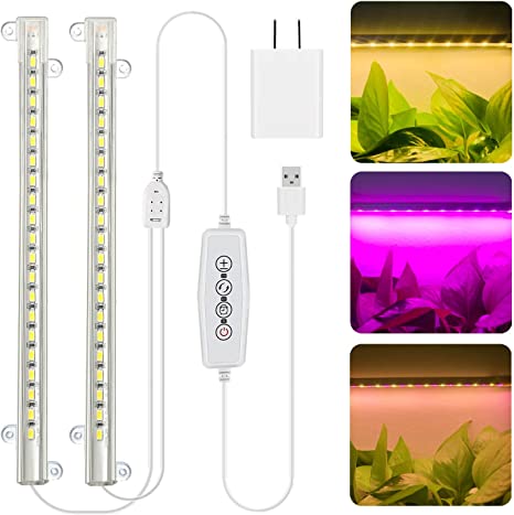 Grow Light for Indoor Plants Abonnyc LED Plant Grow Light Strips Warm White Light & Red Light Full Spectrum with Auto On/Off Timer Sunlike Small Grow Lamp for Hydroponics Succulent, 2 Bars