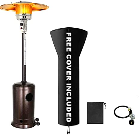 hmercy Outdoor Heater Patio Heater - Tall Standing Propane Heater with Wheels Portable Commercial Outdoor Heater LP 46,000 BTU CSA Certified Gas Steel with Heater Cover Accessories