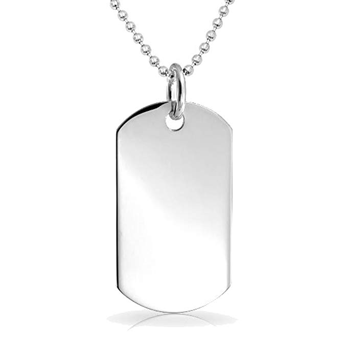 Personalized Stainless Steel Dog Tag with 24" Bead Chain - Free Laser Engraving