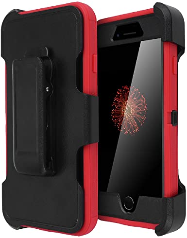iPhone 8/7 Case, [Heavy Duty] Built-in Screen Protector Tough 3 in1 Rugged Shorkproof Water-Resistance Cover [with Belt Clip] Kickstand for Apple 4.7''iPhone 8/ iPhone 7 (Black/Red)