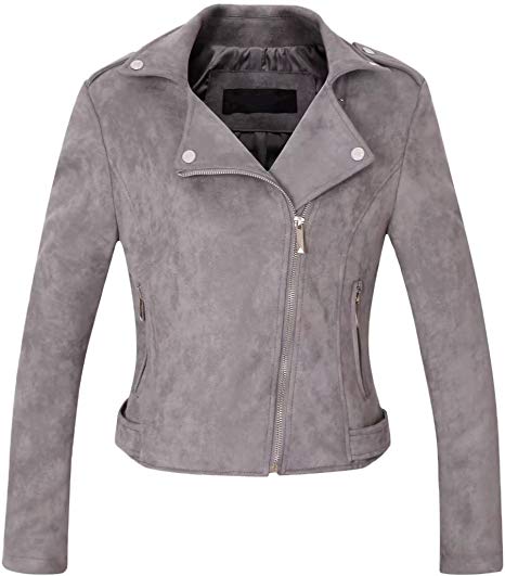 Chartou Women's Stylish Notched Collar Oblique Zip Suede Leather Moto Jacket