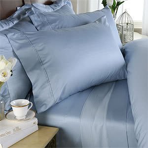 ITALIAN 800 Thread Count Egyptian Cotton Duvet Cover Set , King, Blue Solid, Premium ITALIAN Finish