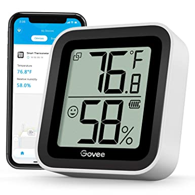 Govee Mini Hygrometer Indoor Thermometer Bluetooth Digital Humidity Sensor, Wireless Room Temperature Gauge Humidity Monitor with Notification Alert, 2-Year Data Storage, for Home Greenhouse Humidor