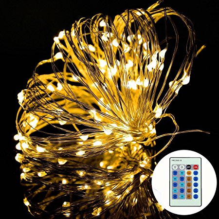 String Lights, Dimmable LED Starry Fairy String Lights 33Ft 100 LEDs Copper Wire Waterproof lights for Indoor Outdoor, Wedding Party, Christmas Festival Decorative - with Remote (Warm White)