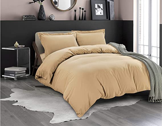 Elegant Comfort Luxury 3-Piece Duvet Cover Set - Ultra Soft 1500 Thread Count Egyptian Quality Hotel Collection - Comforter Cover with Button Closure and 2 Pillow Shams, Full/Queen, Camel-Gold