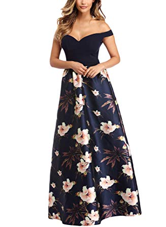 Jessica CC Women's Bodice High Low Evening Party Gown Off Shoulder Floral Maxi Long Dress S-L