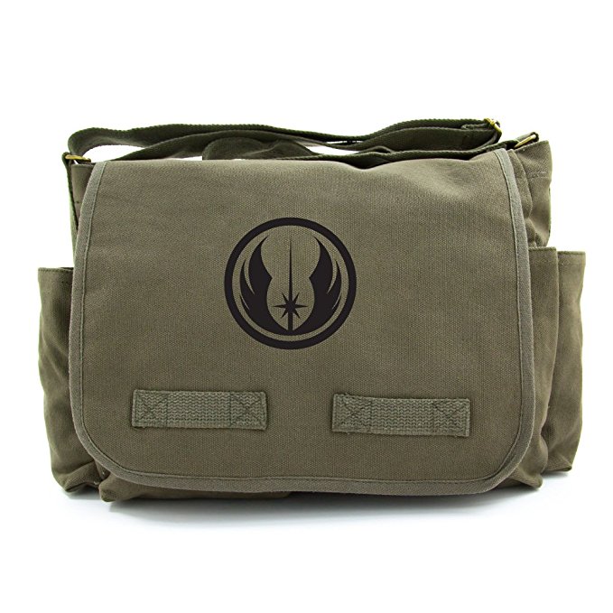 Jedi Order Logo Army Heavyweight Canvas Messenger Shoulder Bag in Olive & Black