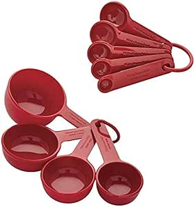 KitchenAid Universal Read Measuring Cup and Spoon Set with Soft Grip Handle for Maximum Control, Hang Hole and Nesting for Easy Storage, Dishwasher Safe, 9 Piece, Empire Red