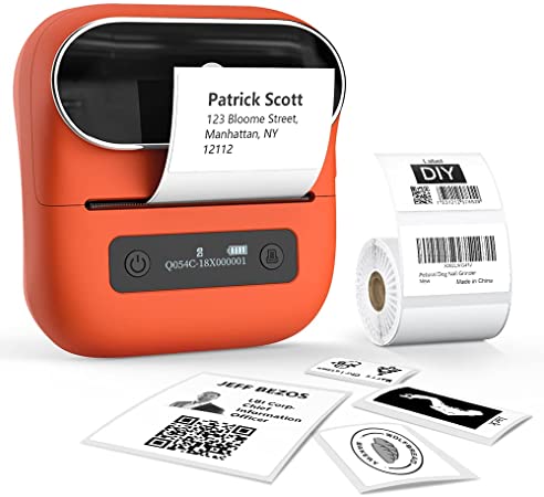 Phomemo M220 Label Printer, Portable Barcode Printer, 3.14 Inch Bluetooth Thermal Label Maker for Barcodes, Name, Address, Clothing Labeling, for Office Home, Compatible with Phones and Some PC Orange