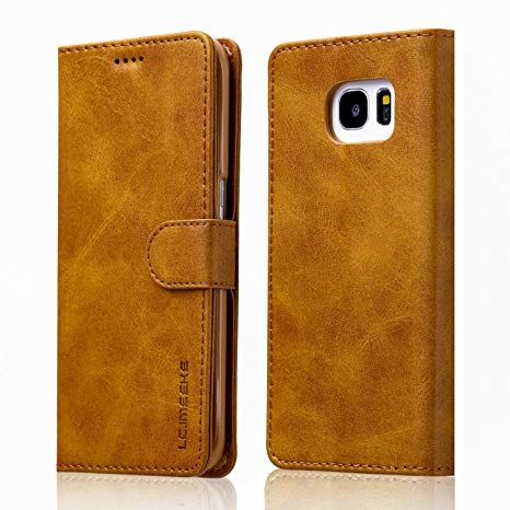 ZTOFERA Leather Case for Samsung Galaxy S7 Edge,Ultra Slim [Magnetic Closure] Retro Vintage TPU Folio Flip Wallet Stand with [Card Slots] Case for Samsung Galaxy S7 Edge - Brown