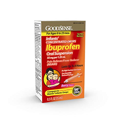 GoodSense Infants' Ibuprofen Oral Suspension, 50 mg per 1.25 mL, Berry, Pain Reliever and Fever Reducer, Temporarily Reduces Fever and Temporarily Relieves Minor Aches and Pains Due to Common Cold