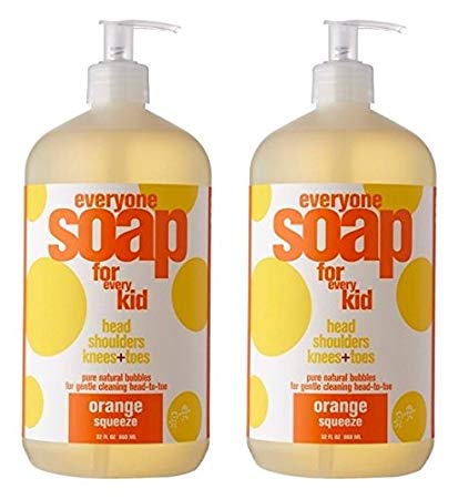 EveryOne For Kids 3-In-1 Orange Squeeze Soap (Pack of 2) With Orange Peel Oil, Anthemis Nobilis, Castor Seed Oil, Camphor Leaf Oil, Bitter Orange Oil, Aloe, Chamomile and Calendula, 32 fl. oz. each