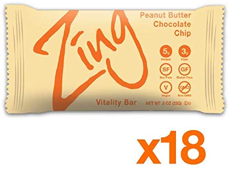 Zing Vital Energy Nutrition Bars – Peanut Butter Chocolate Chip, 18 Bars - NEW MINI, 100 Calorie Snack