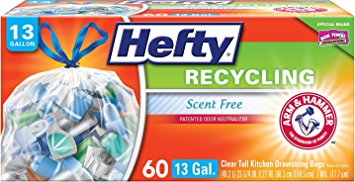 Hefty Recycling Trash Bags (Clear, Tall Kitchen Drawstring, 13 Gallon, 60 Count)