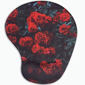 BRILA Mouse Pad with Wrist Rest Support Pad - Comfortable Medicinal Grade Silica Gel with Pattern Design - Skid Proof & Pain Relief Easy Typing for Office Laptop Mac Computers (Rose Flower)