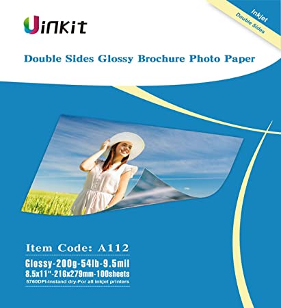 Cardstock Double Sided Glossy Photo Paper - Uinkit 8.5x11 Inches 9.5Mil 200g for Inkjet Printing Only - 100sheets