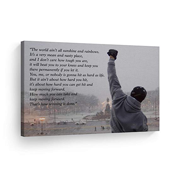 Smile Art Design Rocky Balboa Speech Canvas Print Motivational Quote Hope Artwork Boxing Sylvester Stallone Living Room Home Decoration Wall Art Ready to Hang- Made in The USA - 8x12