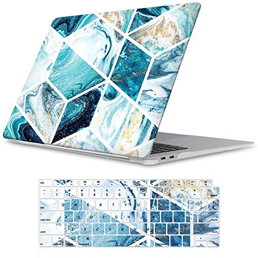iLeadon MacBook Air 13 Inch Case 2020 2019 2018 Release A1932, Soft Touch Ultra Thin Hard Shell Cover for Apple Newest MacBook Air 13 Inch with Retina Display fits Touch ID, Blue Stitching Marble