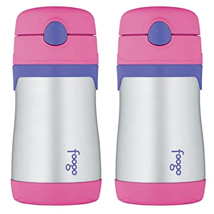 Thermos Foogo Leak Proof Insulated Stainless Steel Children’s Straw Water Bottle, 10 Ounce, 2 Pack